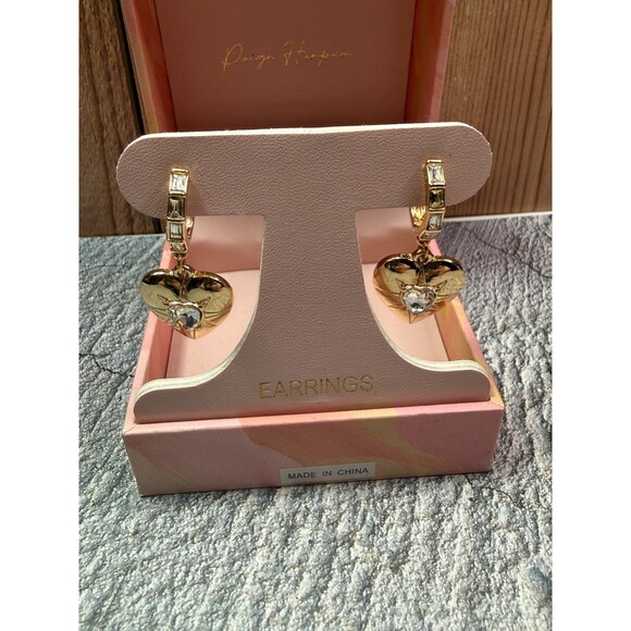 NIB Paige Harper Gold Plated Cubic Zirconia Dangling Drop Heart Earrings - Picture 7 of 11